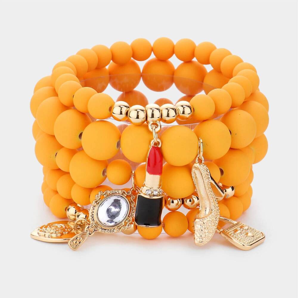 NEW WONA TRADING women's charm beaded stretch bracelets in orange